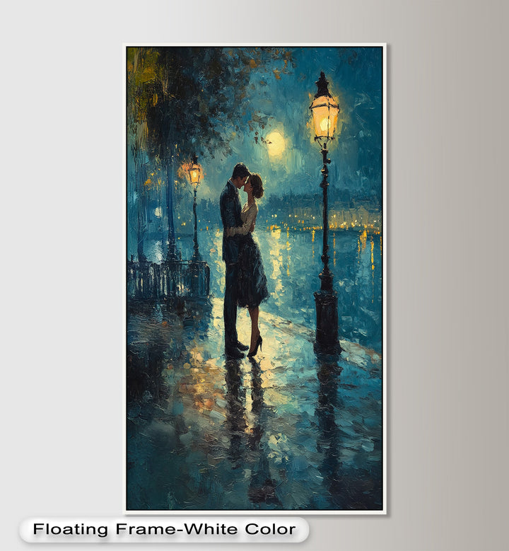 Moonlit Embrace – Lovers by the Lamplight Love Oil Painting
