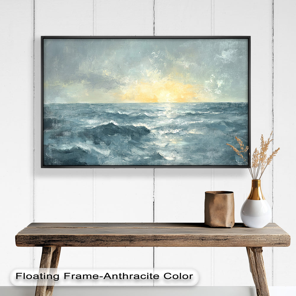 Featuring a tranquil seascape and gentle light, this artwork adds an elegant touch to minimalist and modern interiors.

