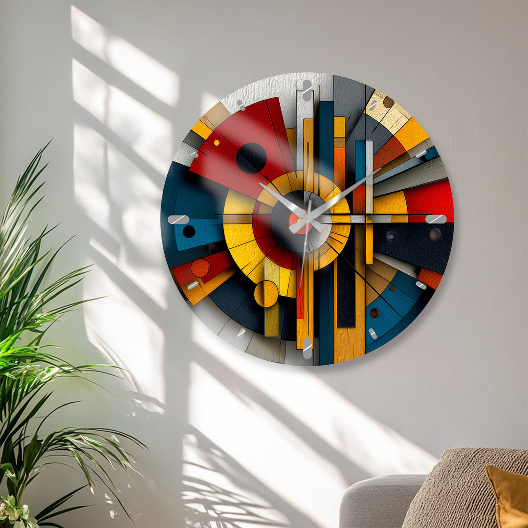 Bauhaus Style Glass Wall Clock – Colorful Geometric Art