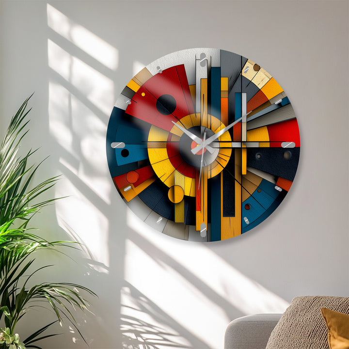 Bauhaus Style Glass Wall Clock – Colorful Geometric Art