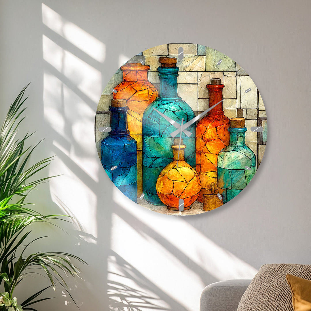 Colorful Glass Bottles Wall Clock – Mediterranean Decor