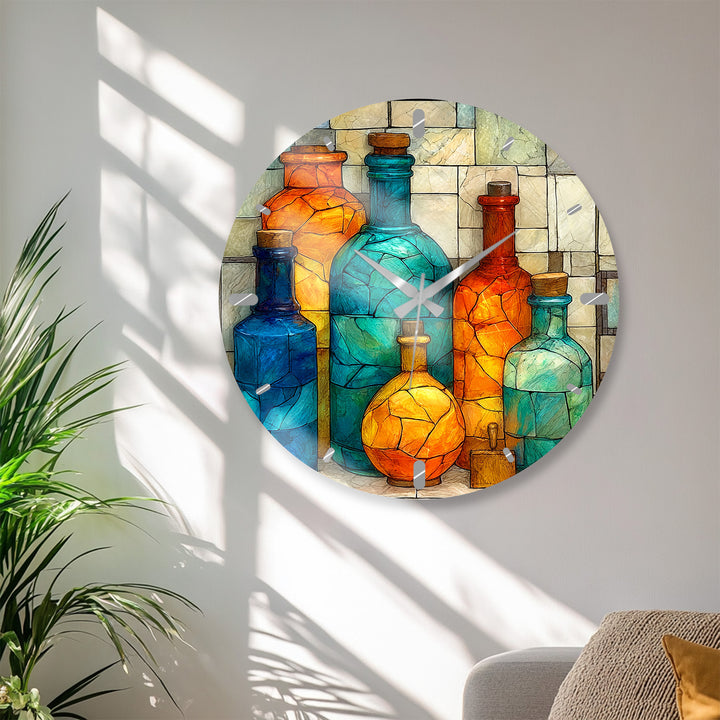 Colorful Glass Bottles Wall Clock – Mediterranean Decor