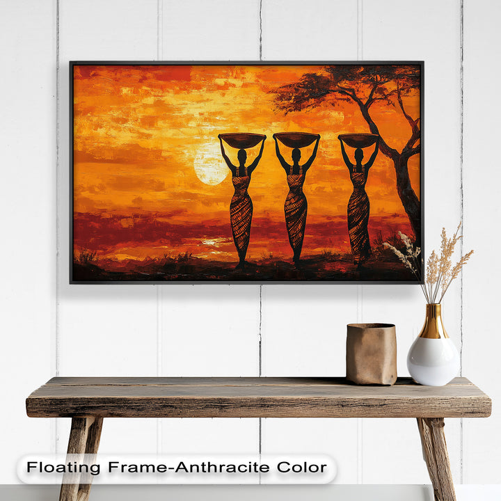 Afrikanische Frauenkunst – Stammes-Silhouette Wanddekoration Ölgemälde