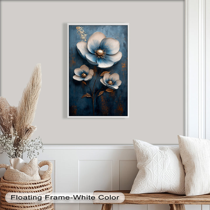 Blue and Gold Flower - Modern Oil Painting