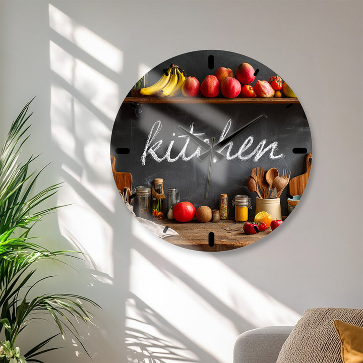 Rustic Kitchen Glass Wall Clock – Farmhouse Chalkboard Decor