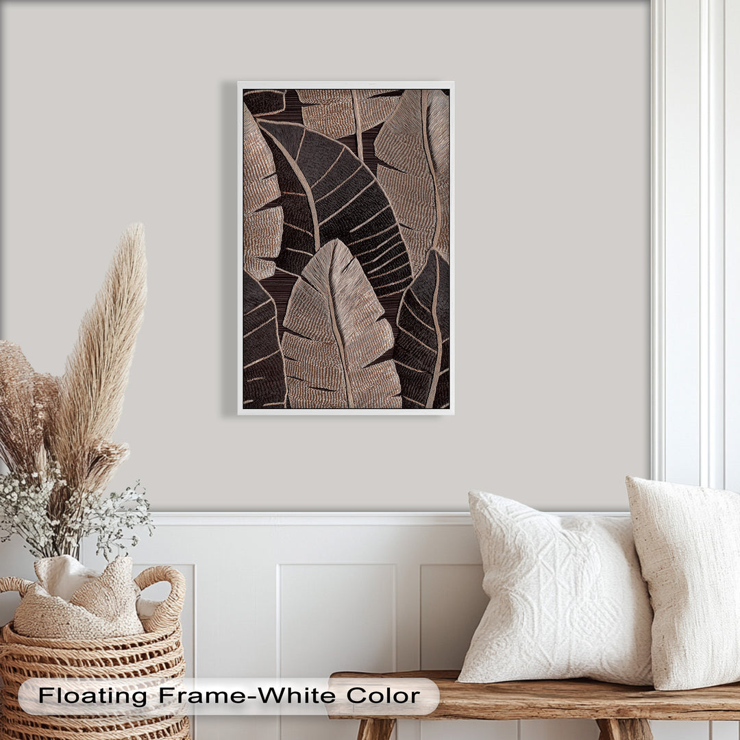 Tactile Tropics – Brown Leaf Composition Flower Oil Painting