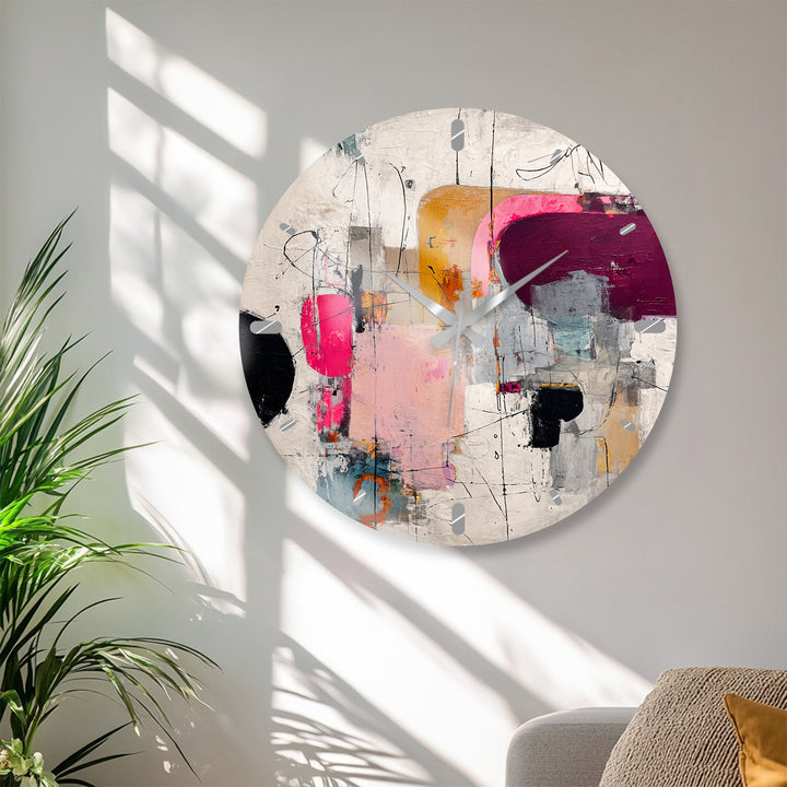 Pink Abstract Glass Wall Clock – Modern Geometric Art