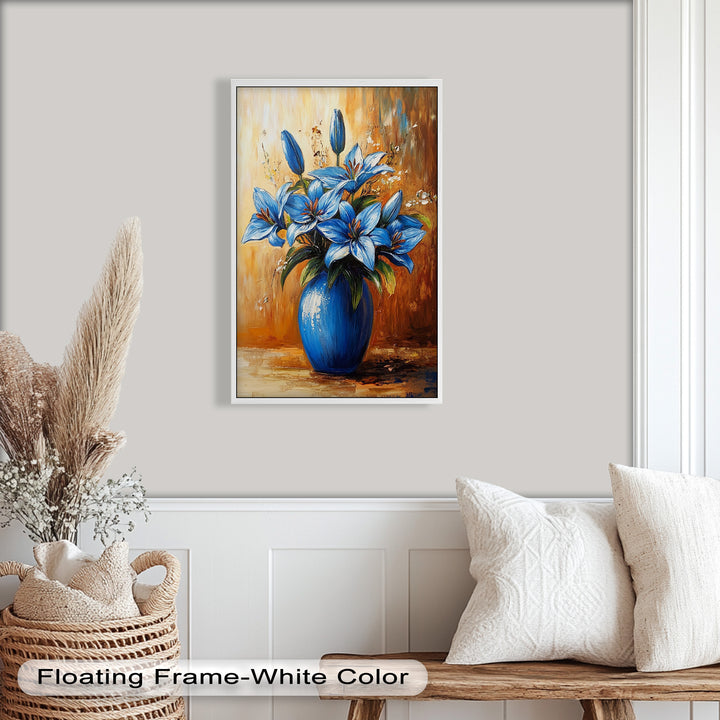 Azure Blossoms in a Blue Vase – Flower Oil Painting