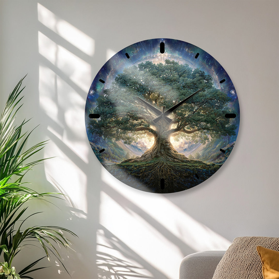 Tree of Life Glass Wall Clock – Mystical Forest Decor