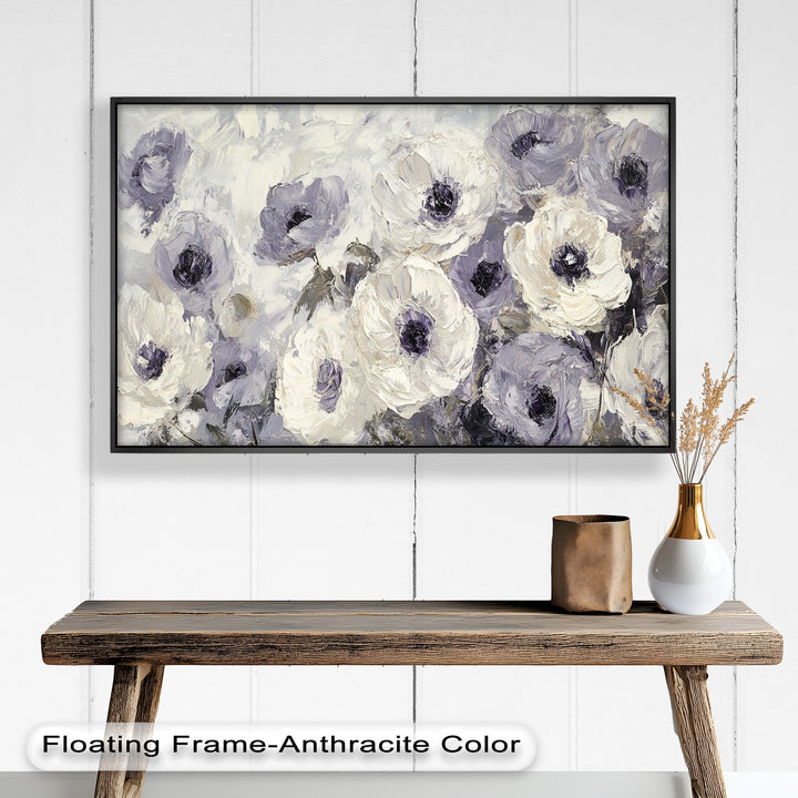 Ivory Whispers – Cream and Lavender Anemone Flower Oil Painting