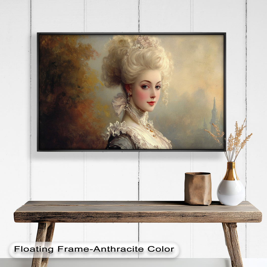 Rococo Grace Oil Painting – Portrait of a Noblewoman in Ivory Lace