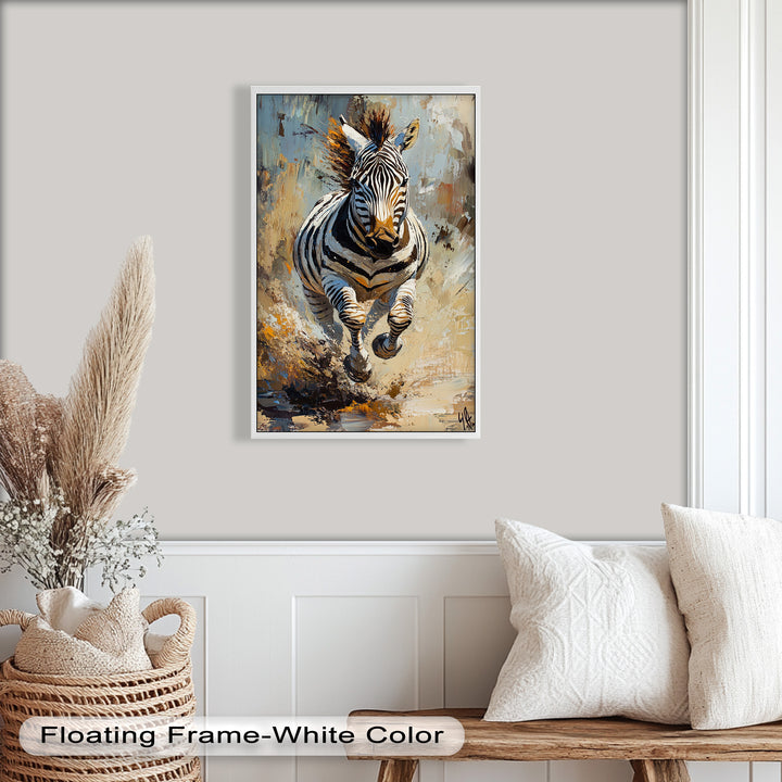 Charging Zebra in Dust Storm – Wildlife Animal Oil Painting