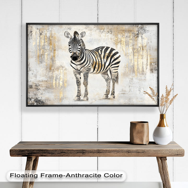 Golden Streak Zebra with Neutral Backdrop - Animal Oil Painting