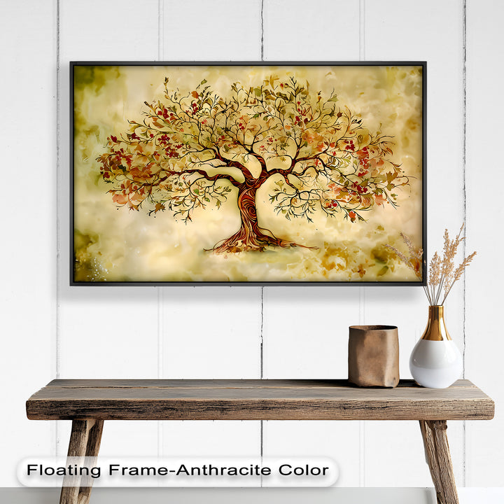 The tree’s flowing form and vibrant foliage create a magical, uplifting energy perfect for cozy or nature-inspired interiors.