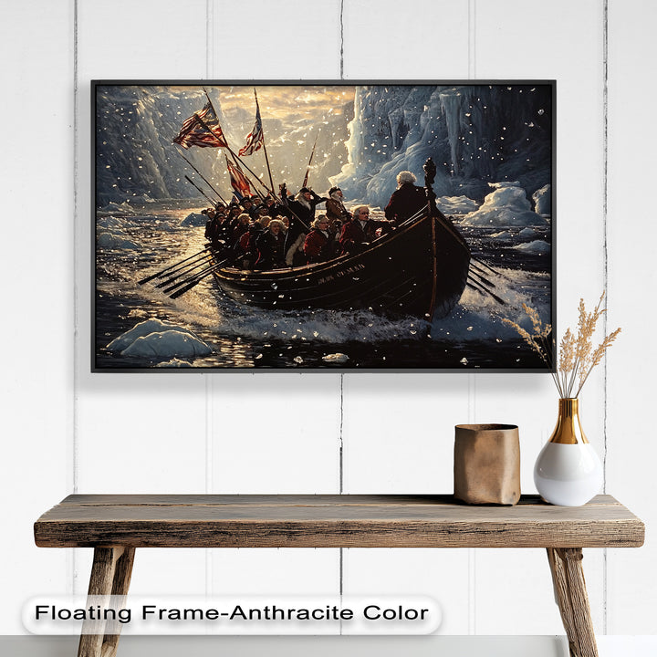 Crossing the Ice – Patriotic Revolutionary Boat Oil Painting