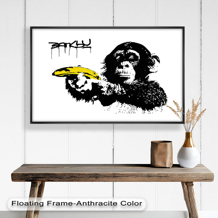 Monkey with Banana Gun – Satirical Banksy Oil Painting