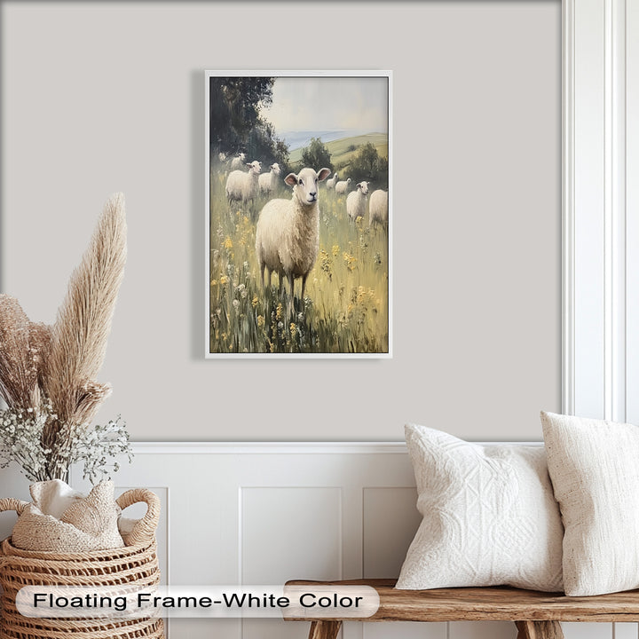 Sheep in Spring Meadow – Pastoral Oil Painting
