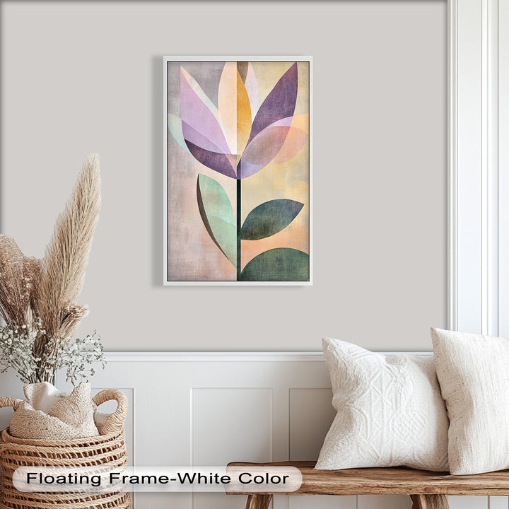 Purple Bloom – Minimalistisches geometrisches Blumenölgemälde