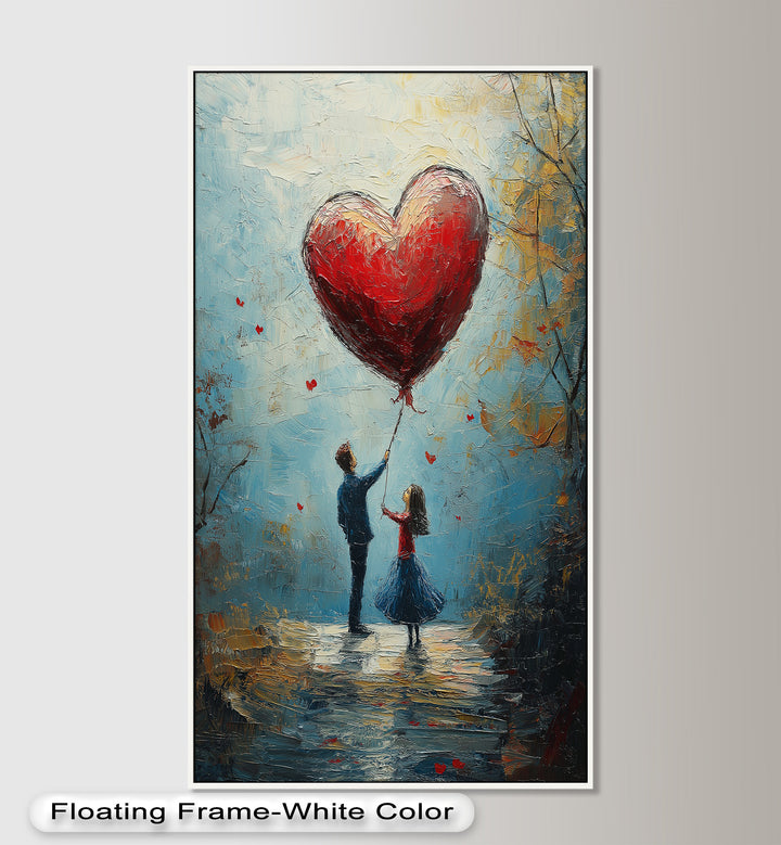 Heart Balloon Dreams – Whimsical Couple Love Oil Painting