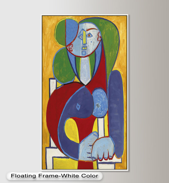 Seated in Silence – Colorful Cubist Portrait Oil Painting