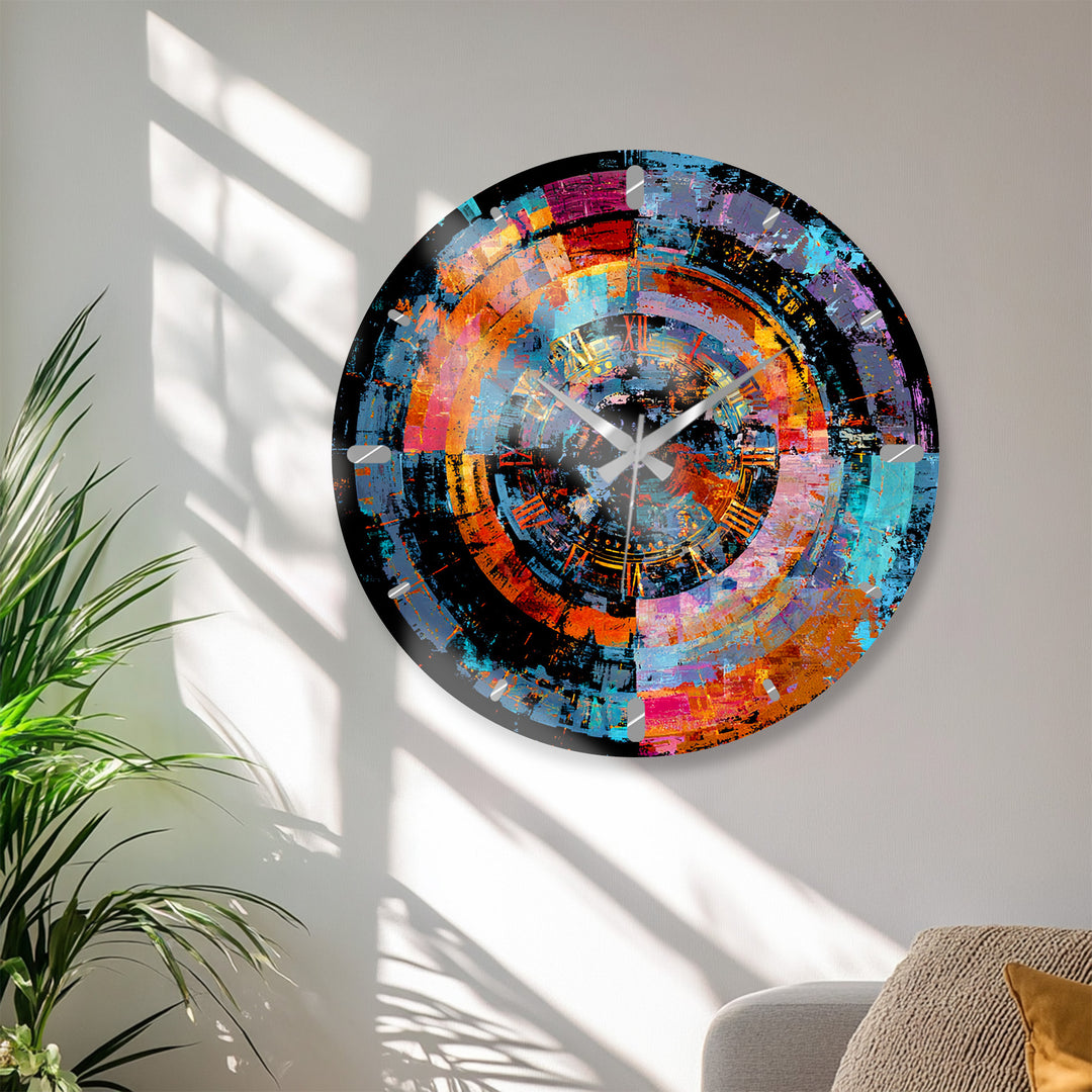 Bunte abstrakte Glaswanduhr – geometrische Kreiskunst