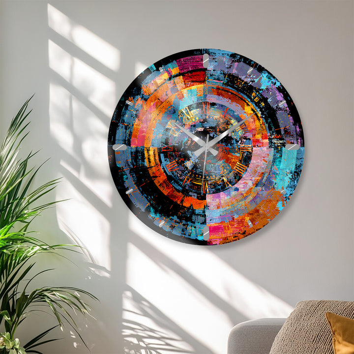 Bunte abstrakte Glaswanduhr – geometrische Kreiskunst