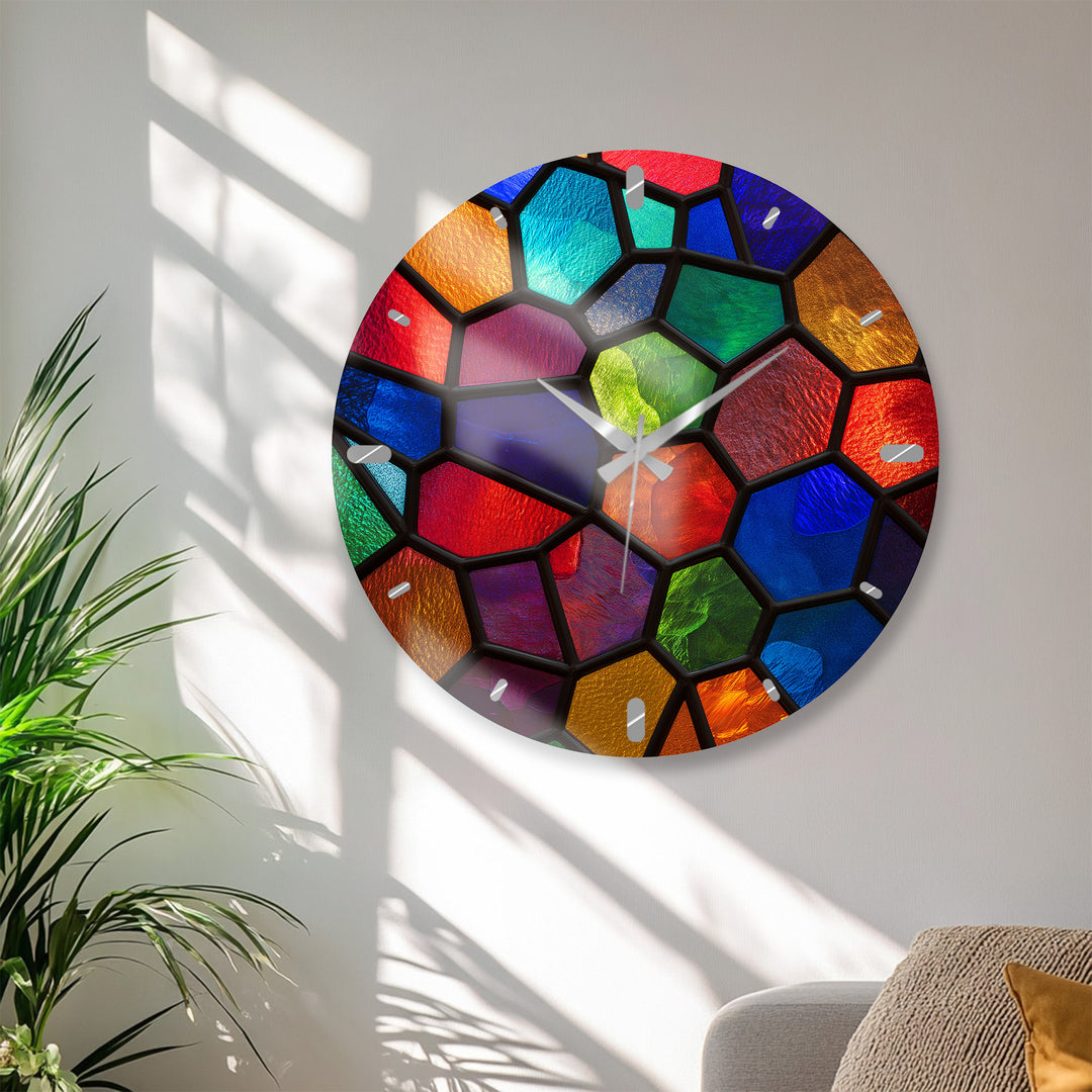 Colorful Glass Wall Clock – Rainbow Stained Glass Style