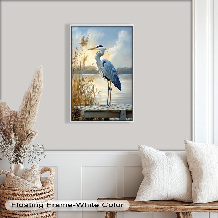 Majestic Heron in Misty Marshland - Animal Oil Painting