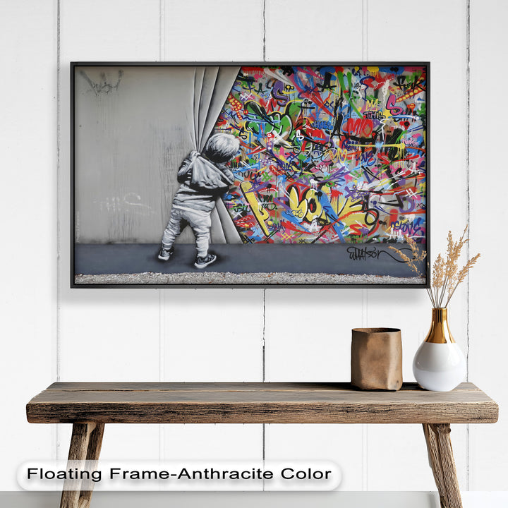Beyond the Curtain – Banksy-Inspired Graffiti Oil Painting