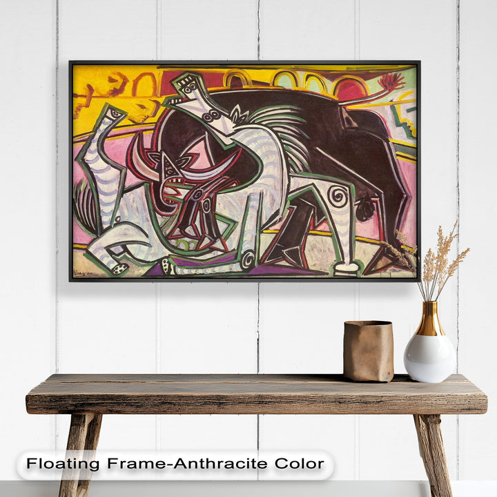 Abstract Bullfight Scene Wall Decor – Cubist Oil Painting