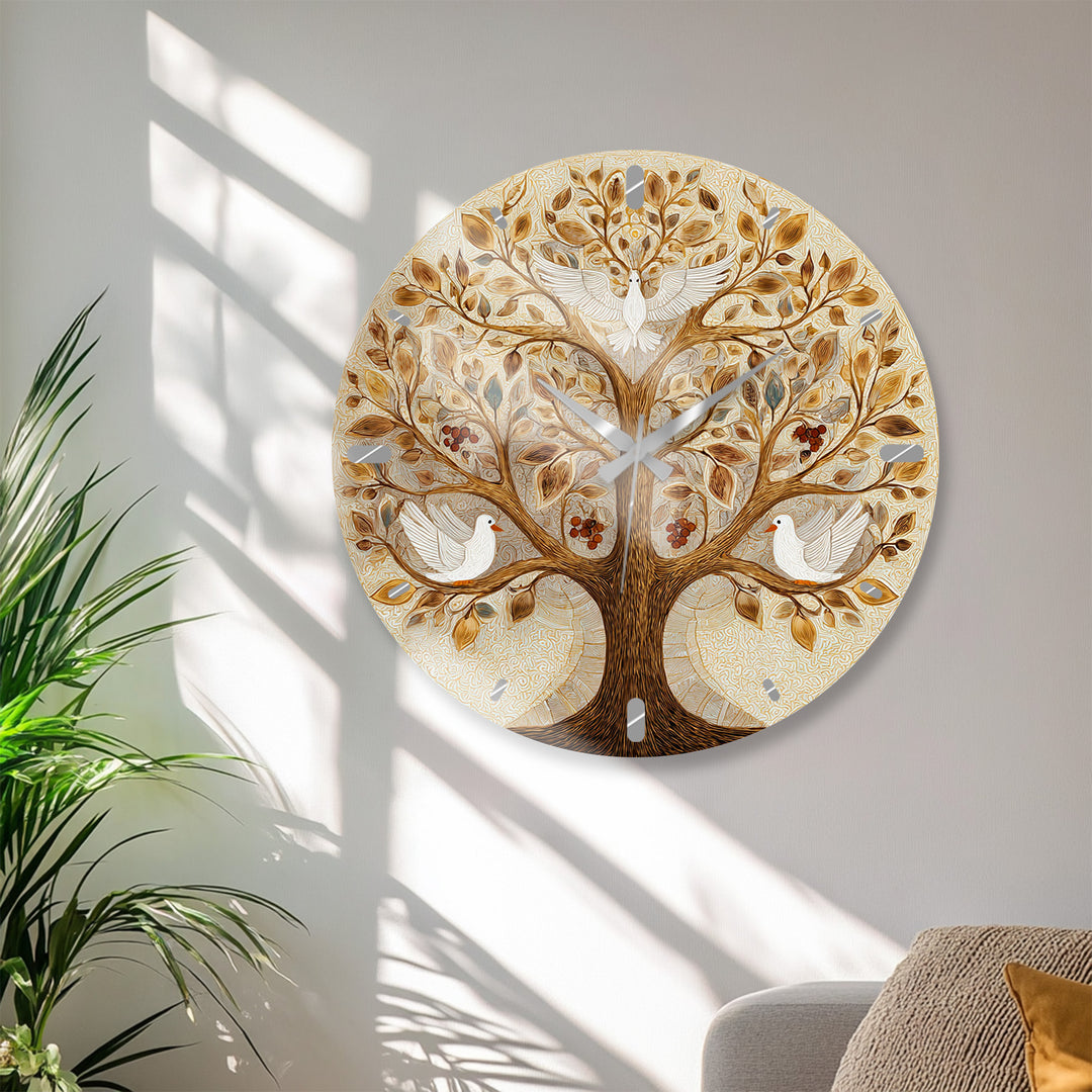 Tree of Life Glass Wall Clock – White Dove Botanical Decor