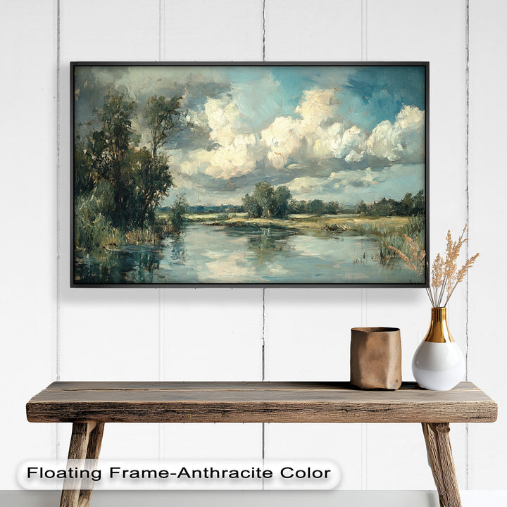 Golden Field & Mountain Horizon – Landscape Oil Painting