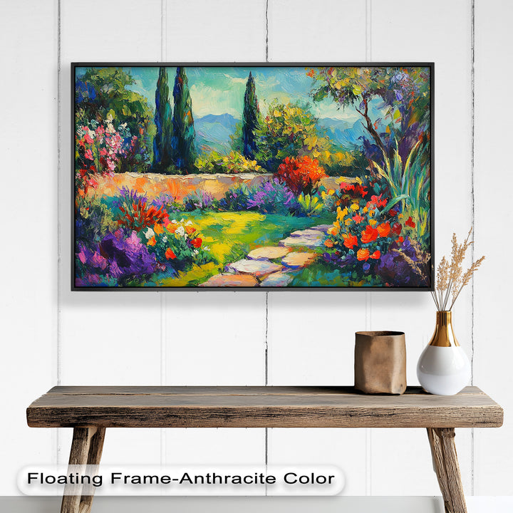 Sunlit Garden Path Oil Painting – Fauvist Outdoor Floral Landscape