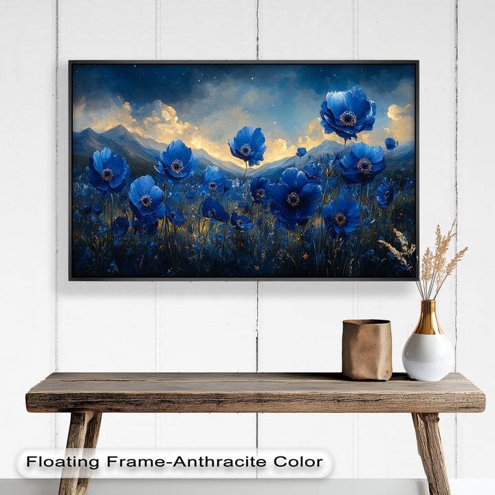 Blue Poppies Beneath a Twilight Sky - Flower Oil Painting