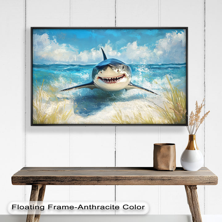 Smiling Shark by the Shore – Animal Oil Painting