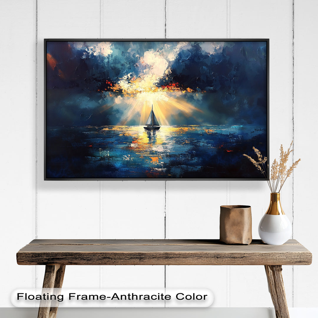 Radiant Horizon – Sailboat at Sunset Oil Painting