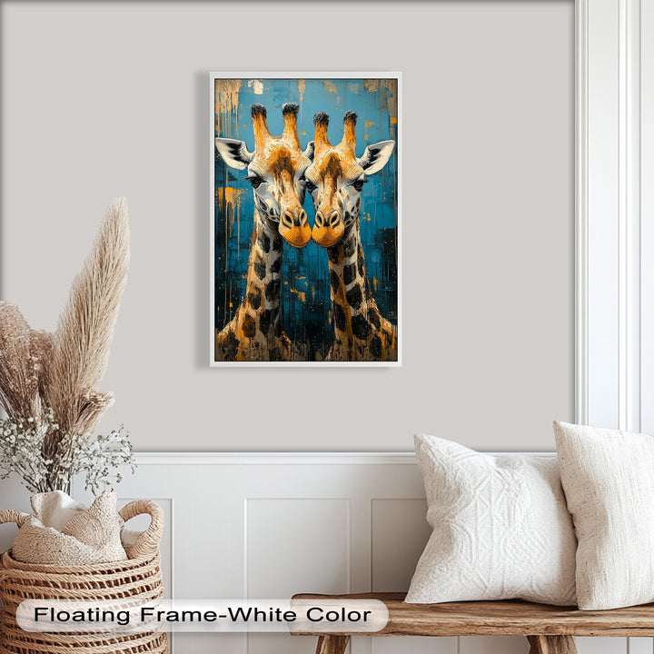 Zwei Giraffen in blauer abstrakter Harmonie - Tierölgemälde