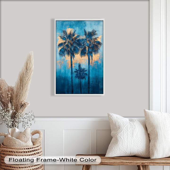 Blue Sunset Palms – Tropical Oil Painting