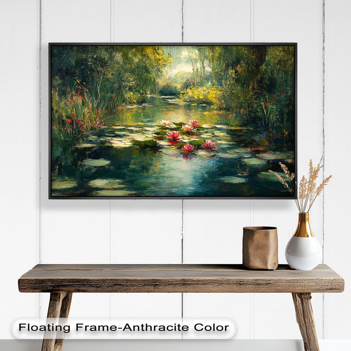 Tranquil Water Lilies in Sunlit Pond – Impressionist Oil Painting