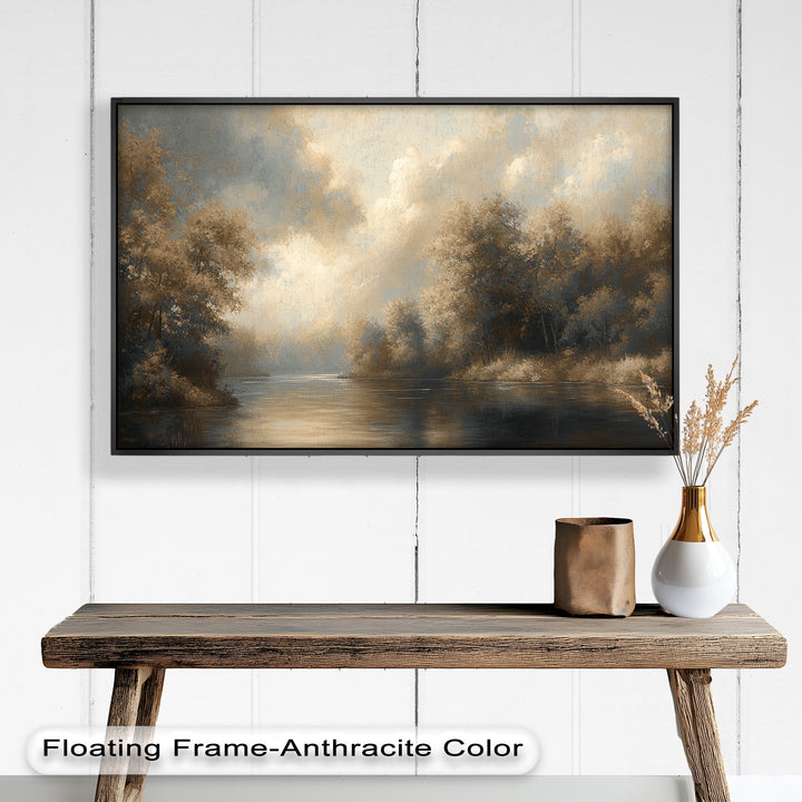 Serene River Landscape Wall Art – Modern Oil Painting