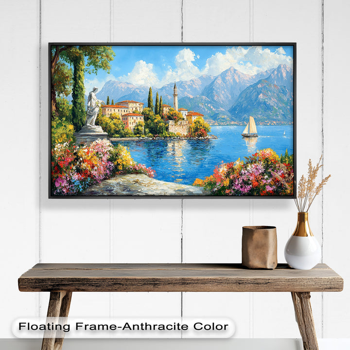 Colorful Italian Lake Town Wall Art – Landscape Oil Painting