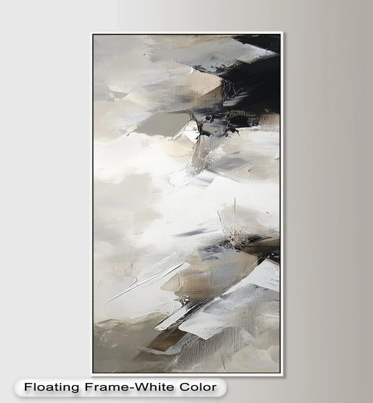 Showcasing depth and layers through blended earth tones, this abstract oil painting art prints displays a textured canvas with neutral shades and dynamic strokes.