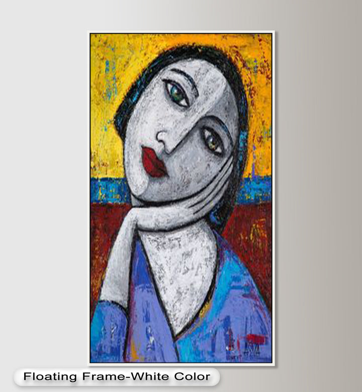 Restful Gaze – Expressionist Woman in Blue Picasso Oil Painting