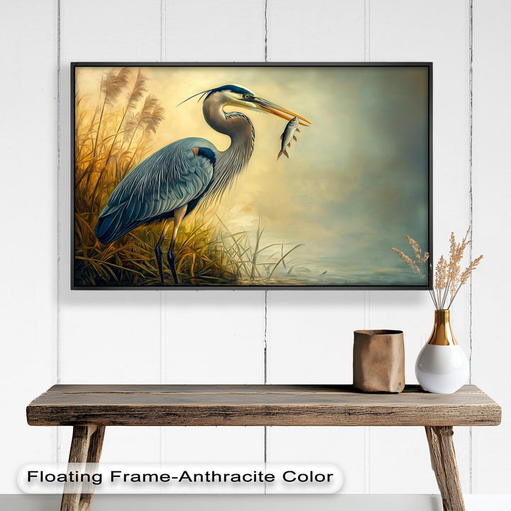 Blue Heron with Fish – Animal Oil Painting