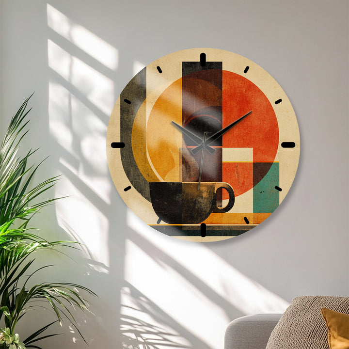 Mid Century Coffee Glass Wall Clock – Retro Geometric Decor
