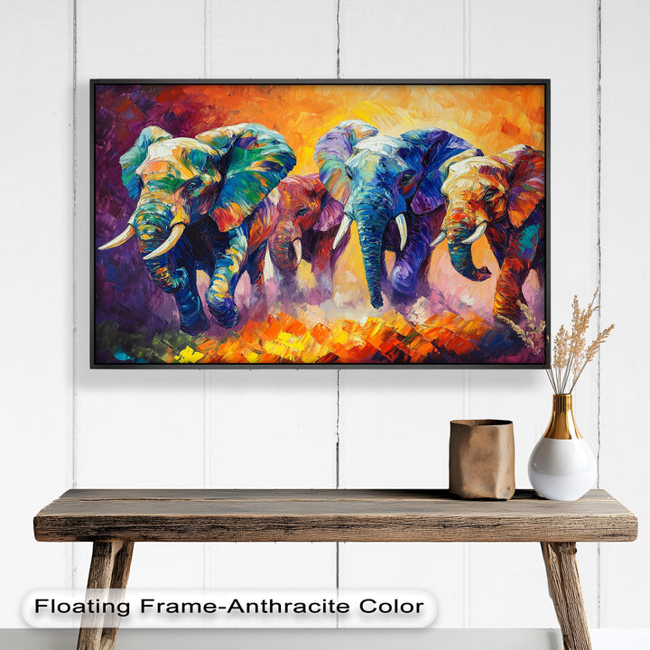 Elephant Herd at Dusk – Animal Oil Painting