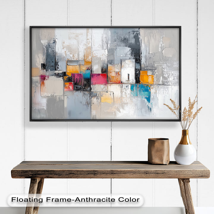 Urban Geometry – Color Block Cityscape Abstract Oil Painting