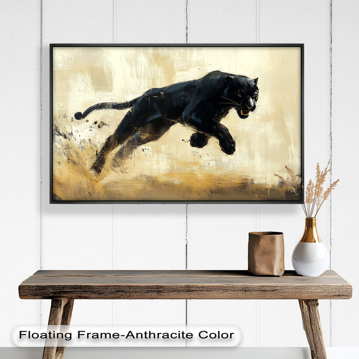 Charging Black Panther in Motion – Animal Oil Painting
