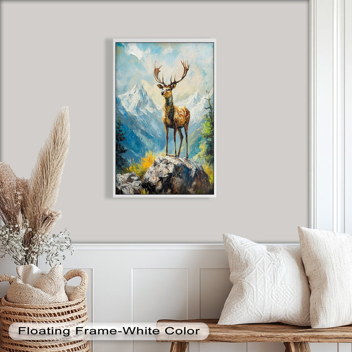 Stag in Mountain Landscape - Animal Oil Painting