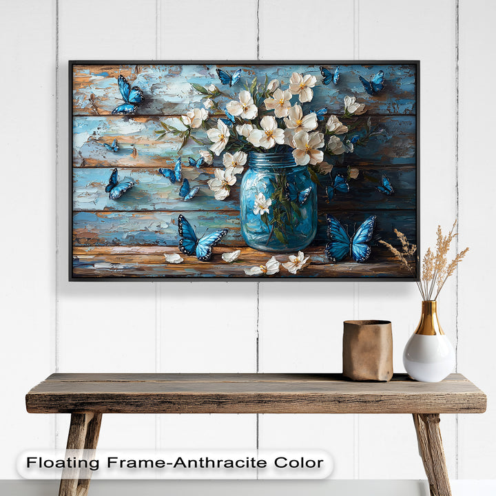 Flowers and Blue Butterflies – Elegant Nature Oil Painting